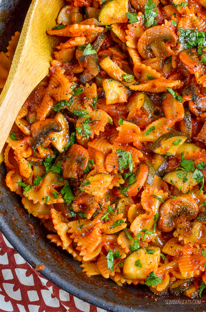 Syn Free Mushroom, Bacon, Tomato and Zucchini Pasta Slimming Eats