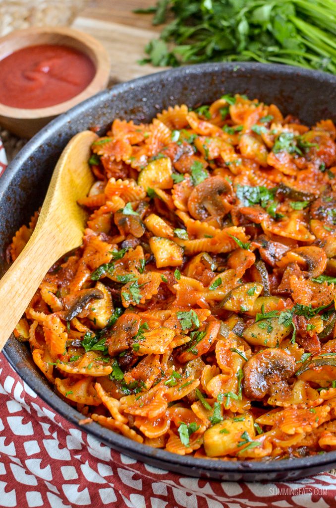 Syn Free Mushroom, Bacon, Tomato and Zucchini Pasta Slimming Eats