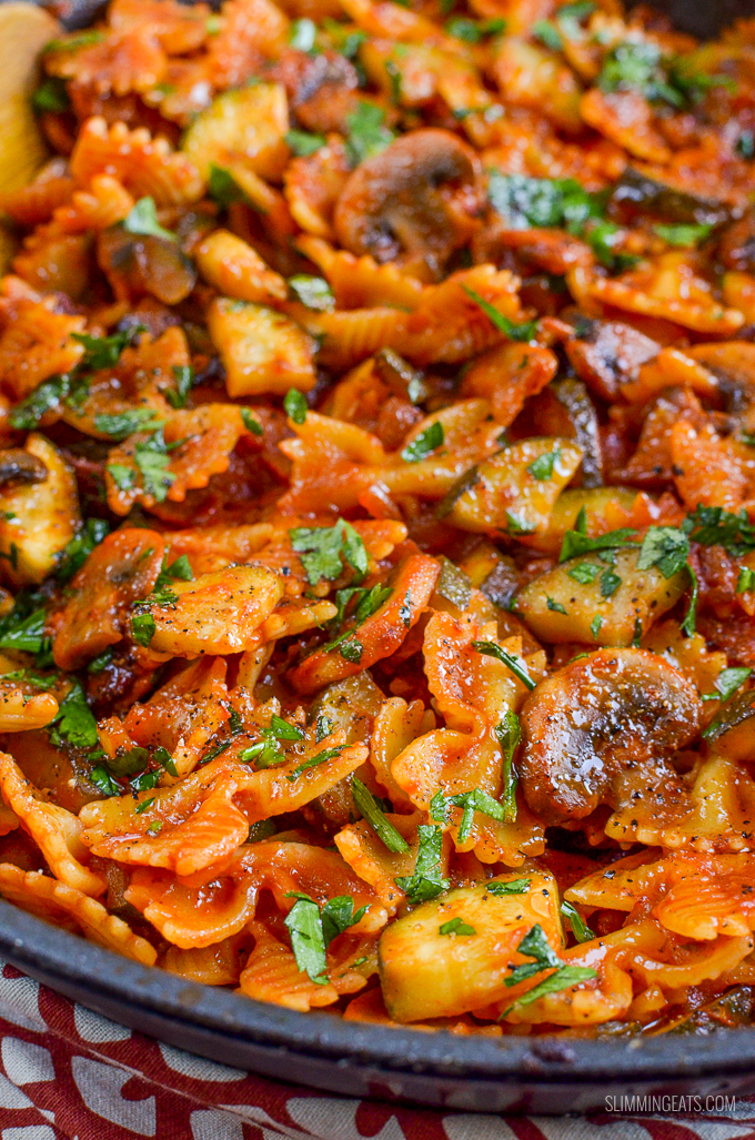 Syn Free Mushroom, Bacon, Tomato and Zucchini Pasta Slimming Eats