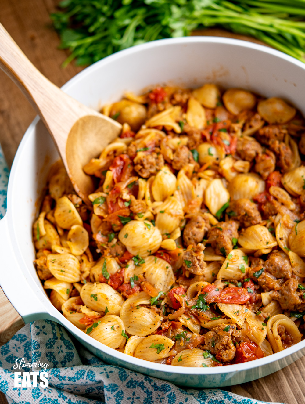Sausage, Balsamic Tomatoes and Onion with Orecchiette Slimming Eats