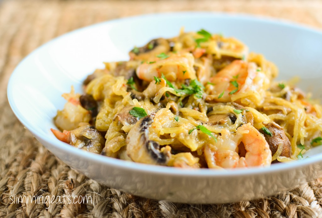 Shrimp Spaghetti Squash Alfredo Slimming Eats Weight Watchers and