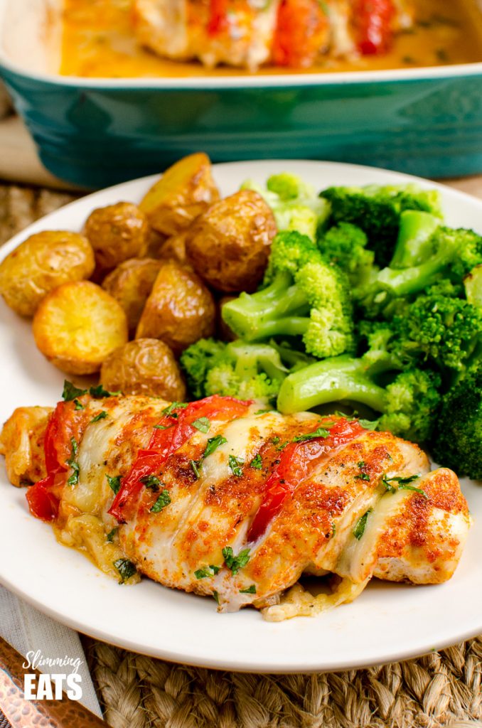 Tomato and Mozzarella Hasselback Chicken Slimming Eats
