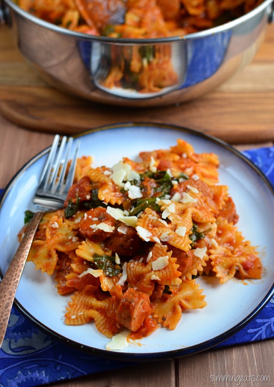 Sausage, Tomato and Spinach Pasta Slimming Eats Slimming World Recipes