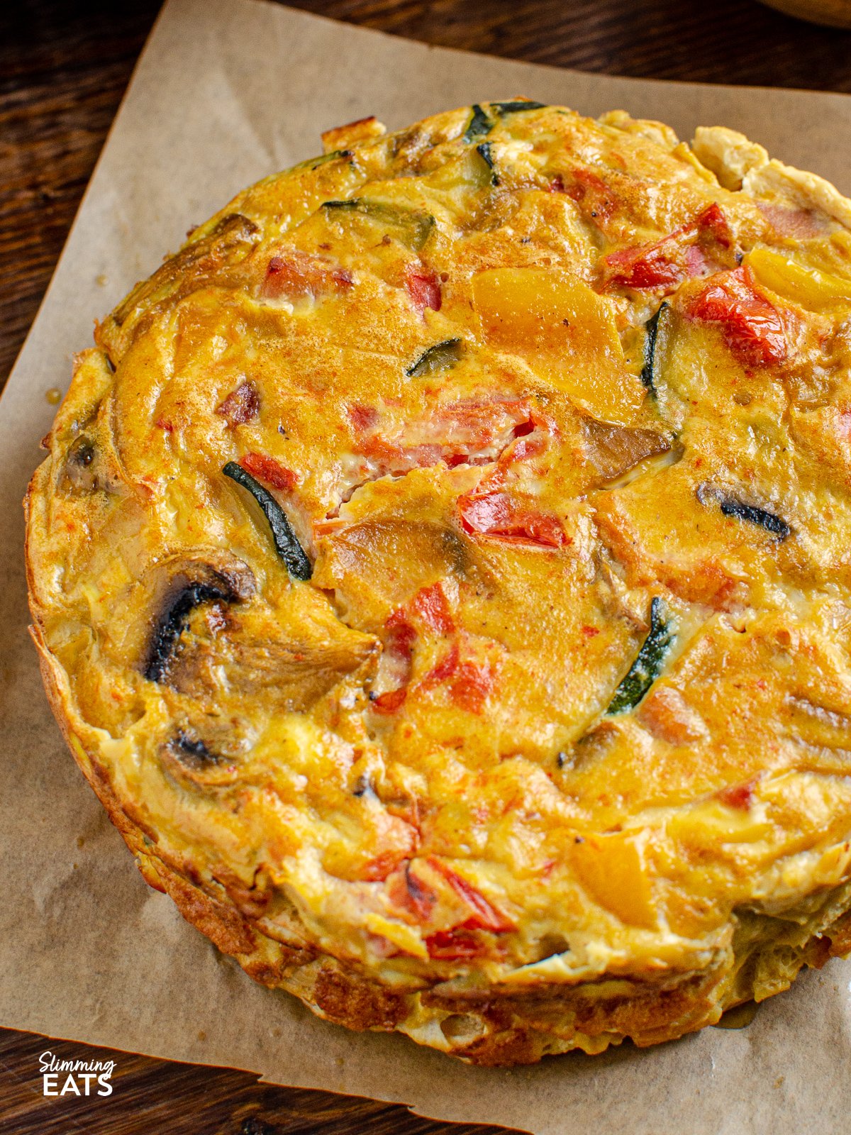 close up of Dairy Free Crustless Bacon and Vegetable Quiche 
