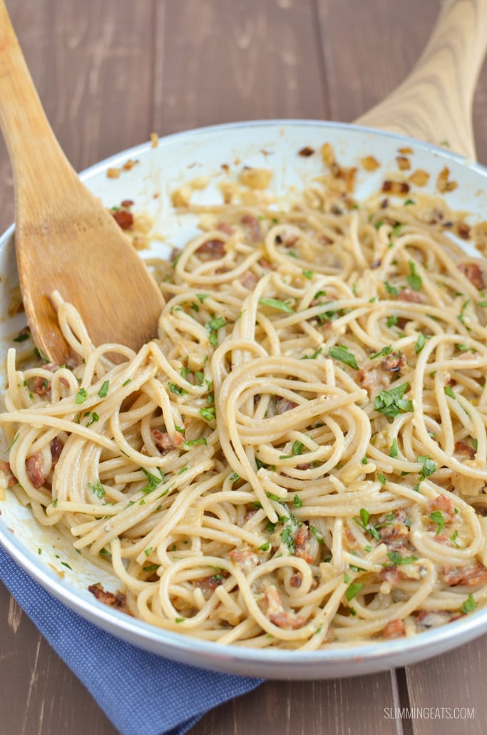 Slimming Eats Best Ever Spaghetti Carbonara - gluten free, Weight Watchers friendly