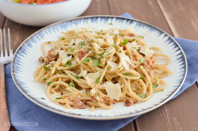 Slimming Eats Best Ever Syn Free Spaghetti Carbonara - gluten free, Slimming World and Weight Watchers friendly
