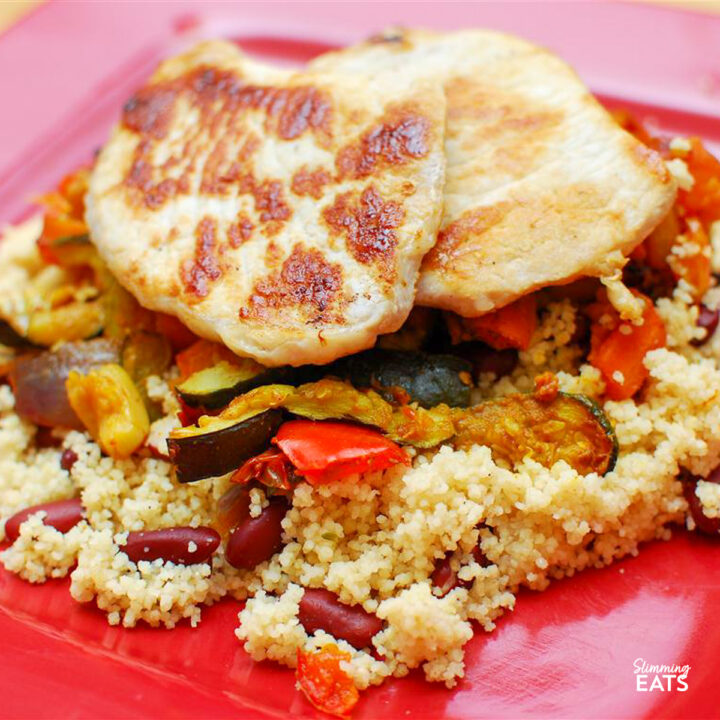 Pork Loins with Spicy Roasted Vegetable Couscous