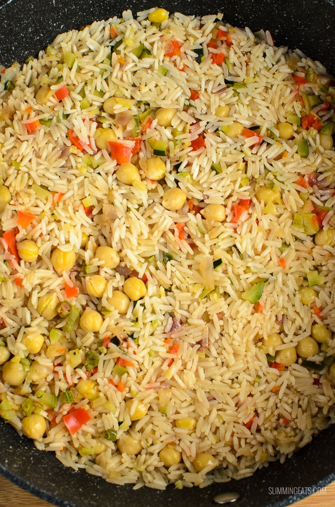 Slimming Eats - Salmon and Tomato with Rice Pilaf - gluten free, Slimming Eats and Weight Watchers friendly