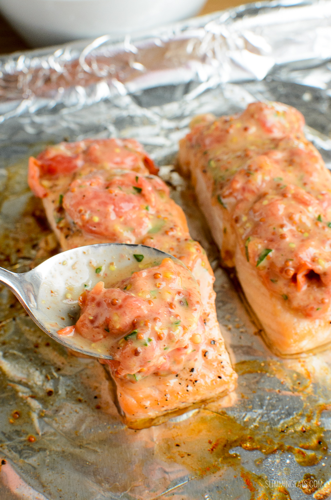 Slimming Eats - Salmon and Tomato with Rice Pilaf - gluten free, Slimming Eats and Weight Watchers friendly