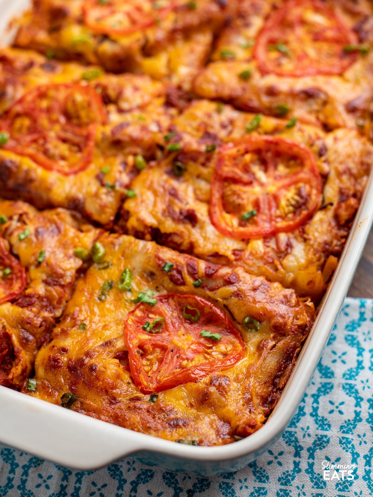 close up of sliced Spicy Mexican Chicken Lasagne
