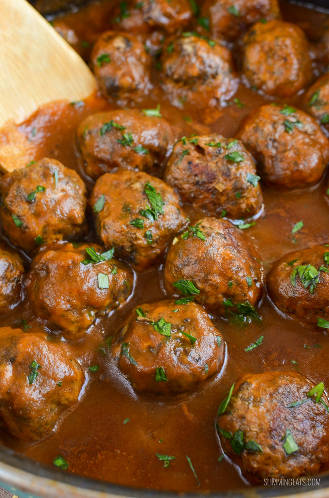 Slimming Eats Syn Free Mushroom and Parmesan Chicken Meatballs in Rich Onion Gravy - gluten free, Slimming World and Weight Watchers friendly