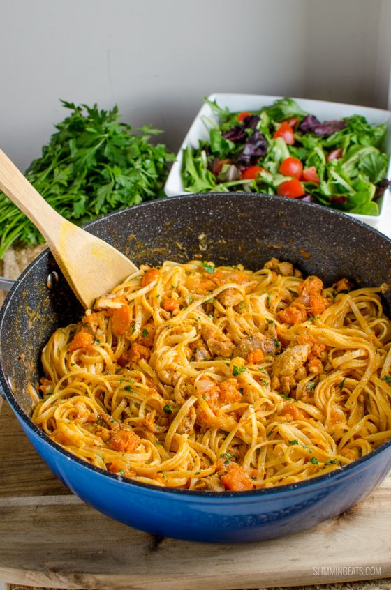 Paprika Chicken with Roasted Butternut Squash and Linguine