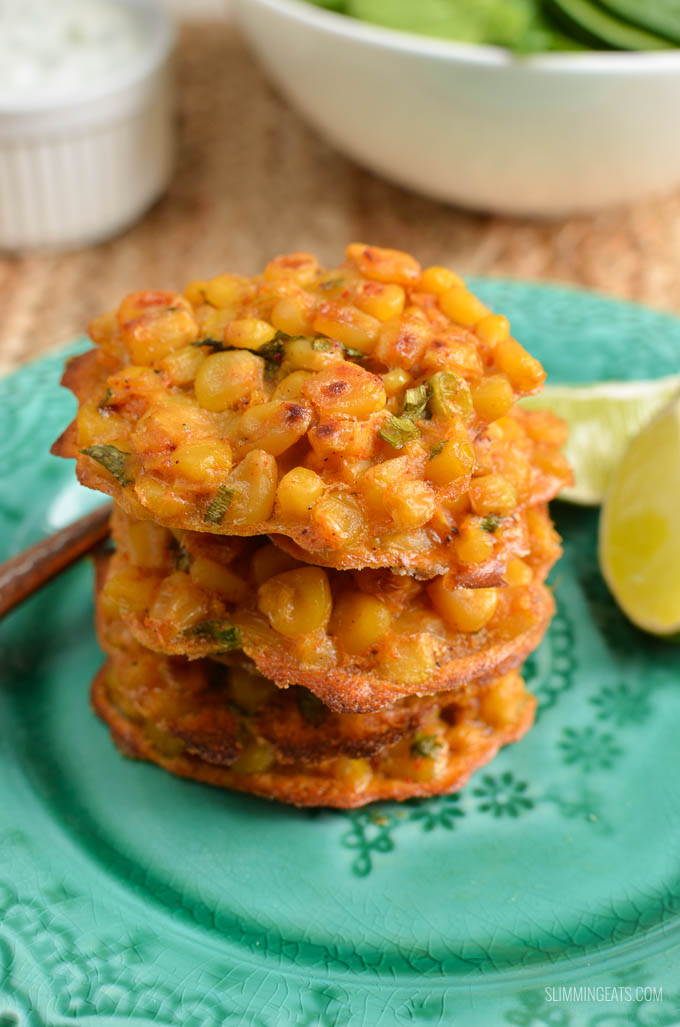 Slimming Eats Lime and Chilli Sweetcorn Fritters - gluten free, dairy free, vegetarian, Slimming Eats and Weight Watchers friendly