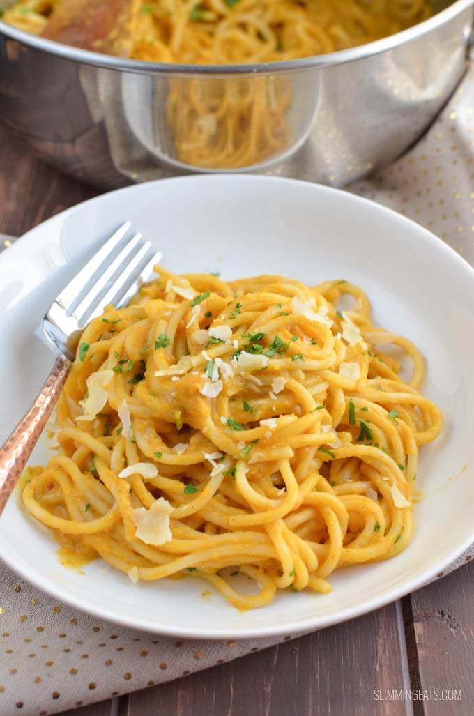 Slimming Eats Spaghetti with a Roasted Butternut Squash Sauce - gluten free, vegetarian, Slimming World and Weight Watchers friendly
