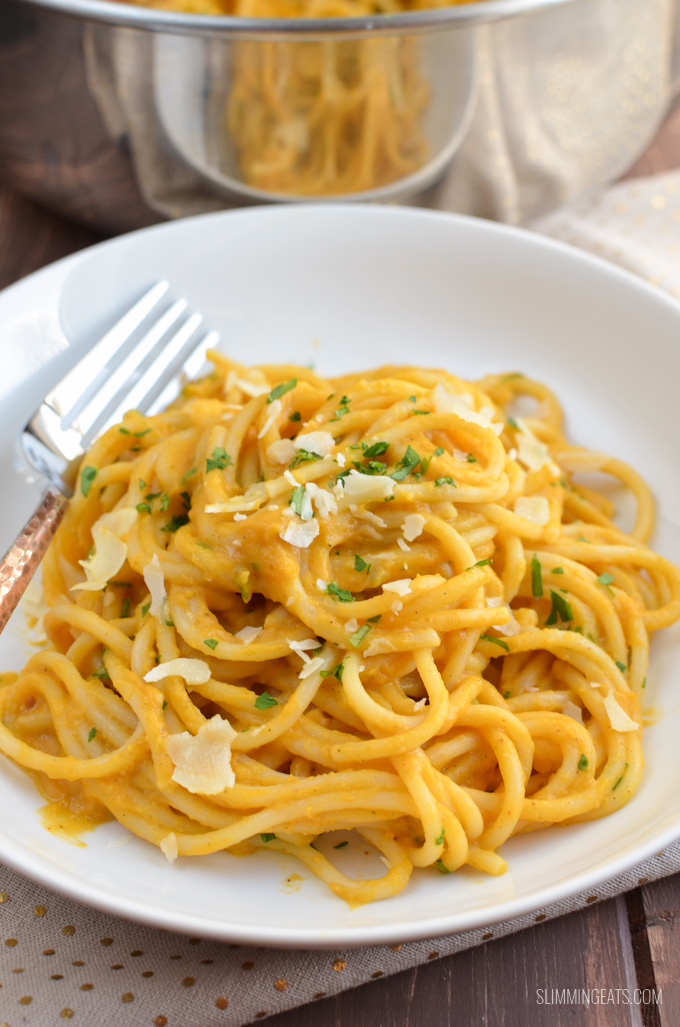 Slimming Eats Spaghetti with a Roasted Butternut Squash Sauce - gluten free, vegetarian, Slimming World and Weight Watchers friendly