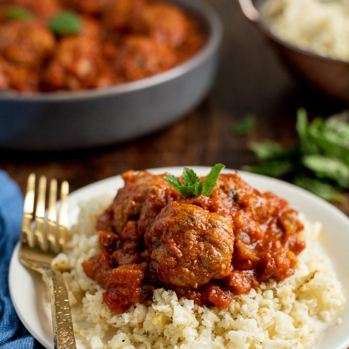 Lamb and Mint Meatballs in a Spicy Vegetable Sauce