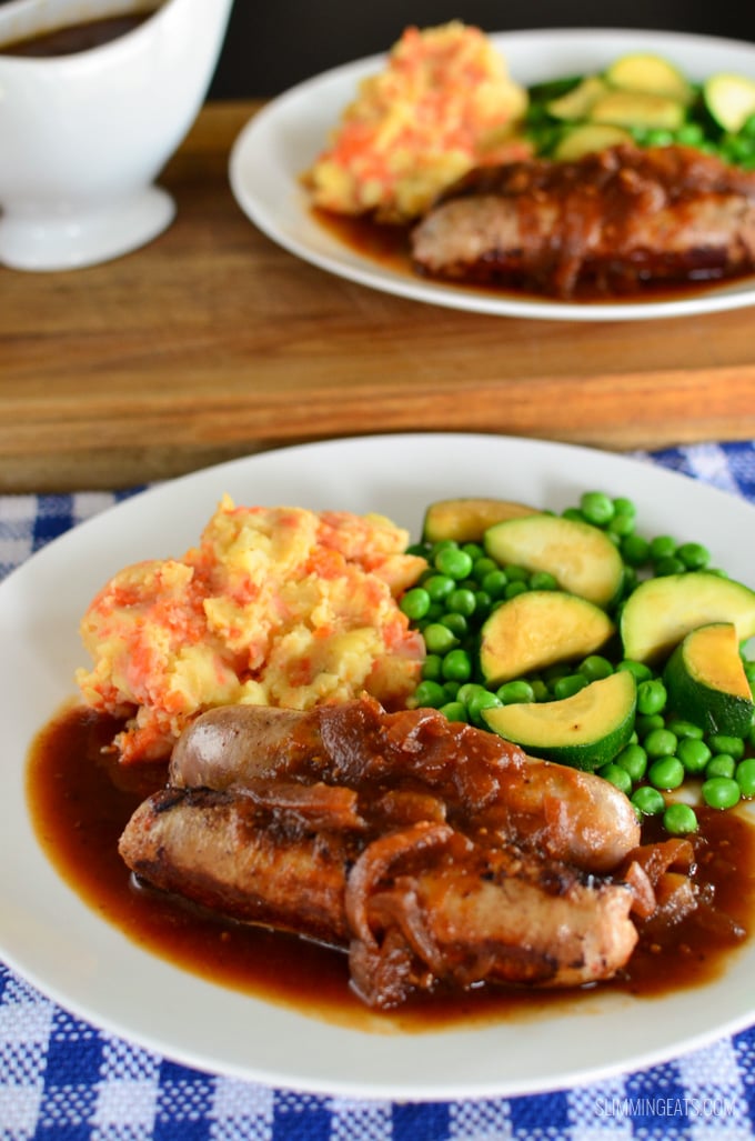 Slimming Eats Sausages and Mash with Gravy - gluten free, dairy free, vegetarian, paleo, Whole30, Slimming Eats and Weight Watchers friendly