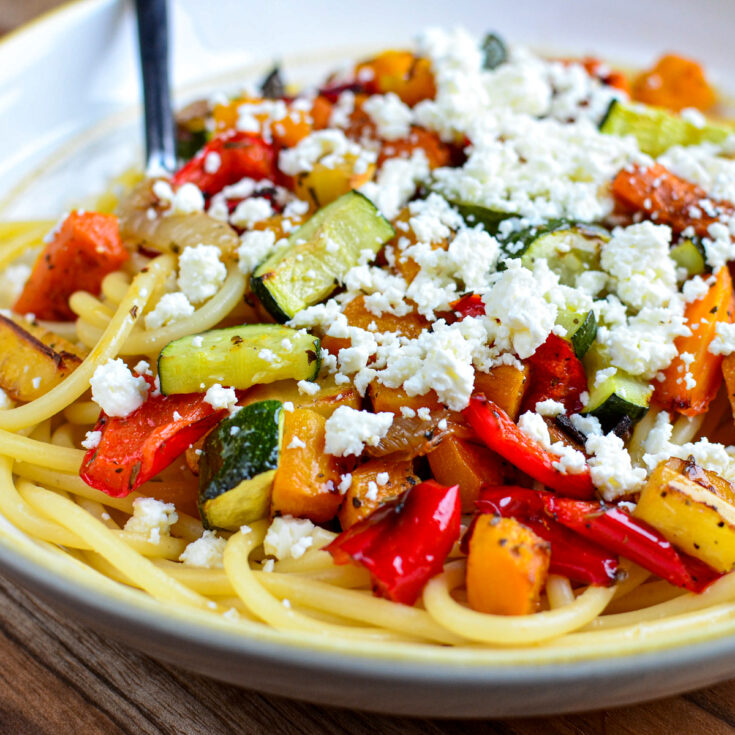 Roasted Vegetables with Feta and Pasta