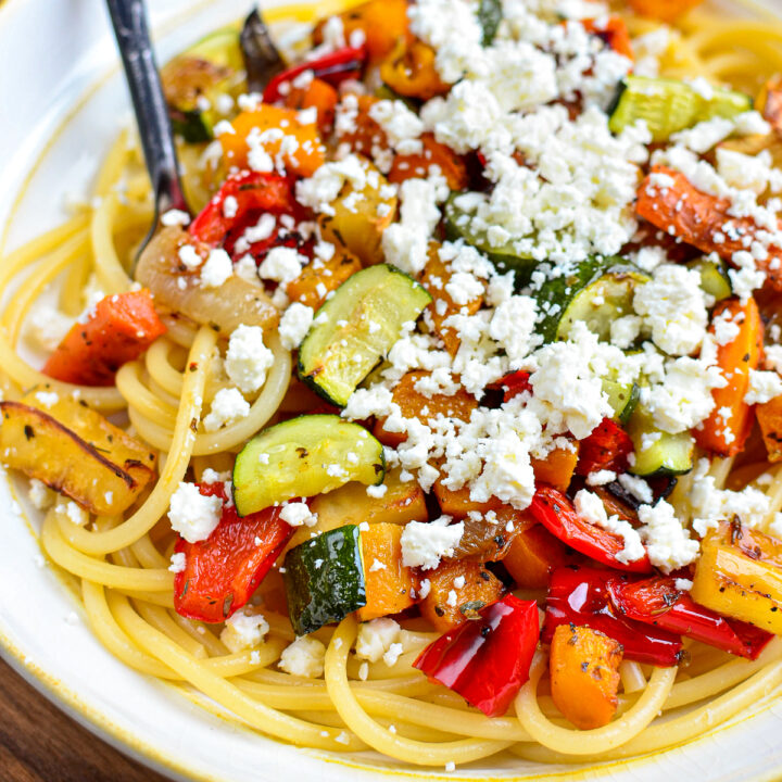 Roasted Vegetables with Feta and Pasta