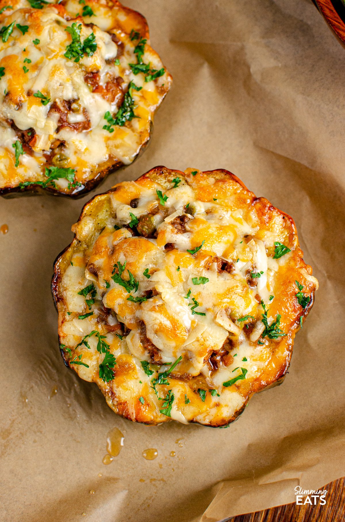 cheese topped stuffed acorn squash or parchment lined tray