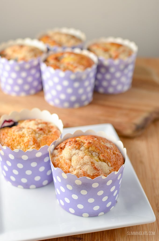 There is nothing better than a low fat cake to enjoy with a cuppa, and these moist delicious Blueberry Muffins are the perfect treat.  | vegetarian, Slimming Eats and Weight Watchers friendly