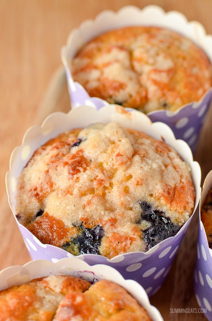 There is nothing better than a low syn cake to enjoy with a cuppa, and these moist delicious Blueberry Muffins are the perfect treat.  | vegetarian, Slimming World and Weight Watchers friendly