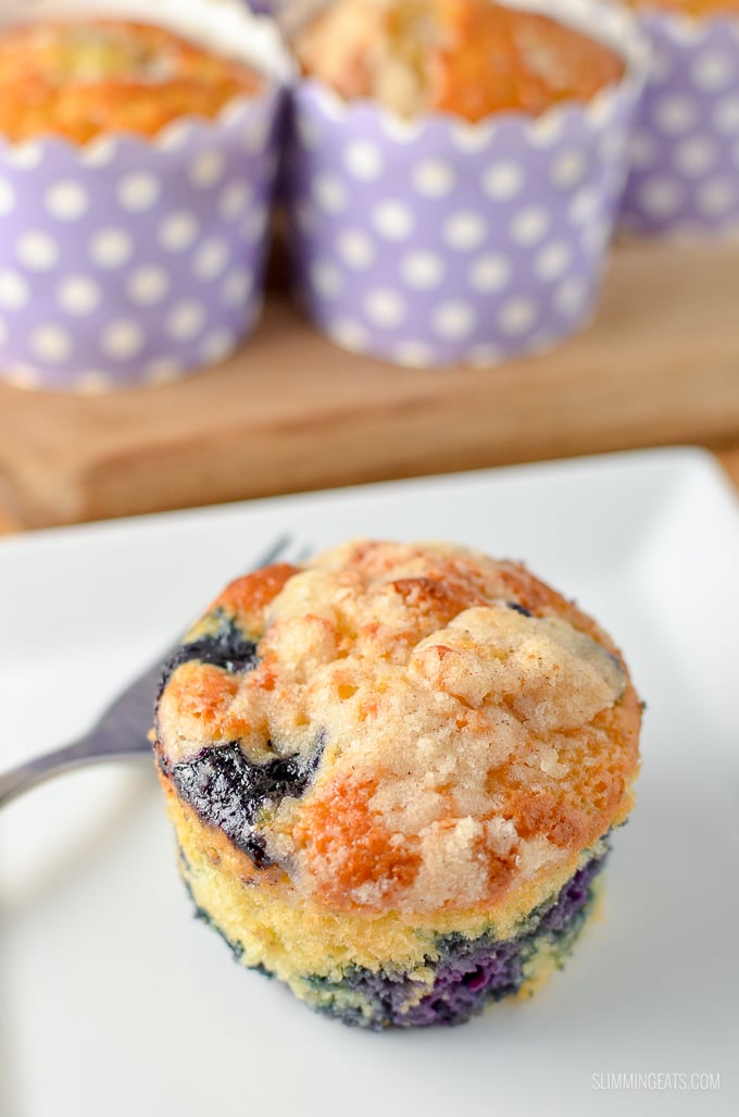 There is nothing better than a low fat cake to enjoy with a cuppa, and these moist delicious Blueberry Muffins are the perfect treat.  | vegetarian, Slimming Eats and Weight Watchers friendly