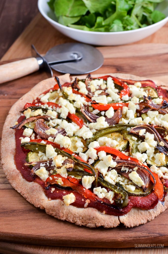 Slimming Eats Roasted Vegetable Feta Pizza - gluten free, vegetarian, Slimming Eats and Weight Watchers friendly