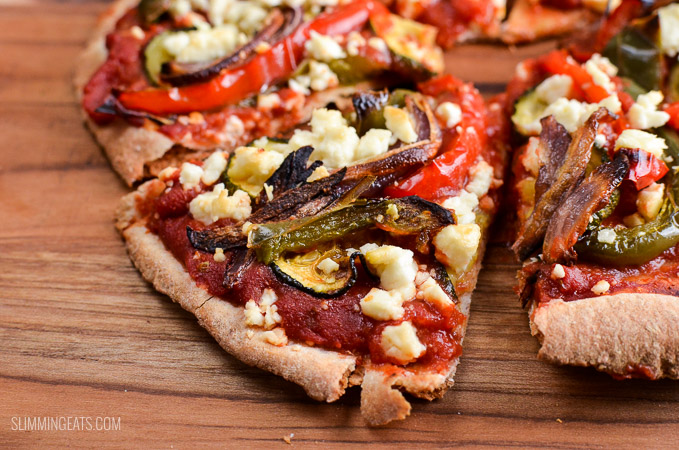 Slimming Eats Roasted Vegetable Feta Pizza - gluten free, vegetarian, Slimming World and Weight Watchers friendly