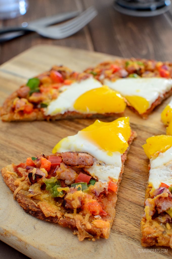 Pizza is not just for Dinner - Try my Syn Free Breakfast Hash Brown Pizza - a crispy golden hash brown base with all your favourite breakfast toppings. Gluten Free, Vegetarian, Slimming World and Weight Watchers friendly. 