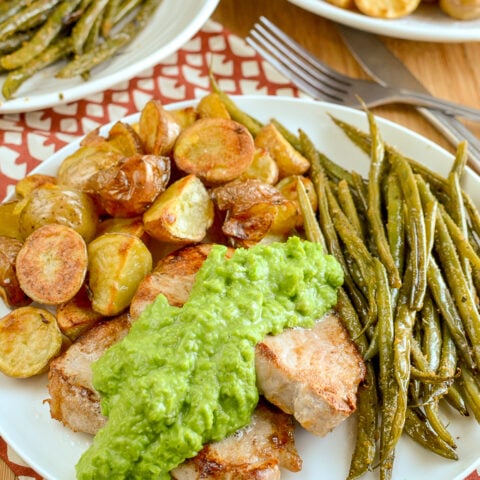 Pork Chops with Creamy Mashed English Peas | Slimming Eats