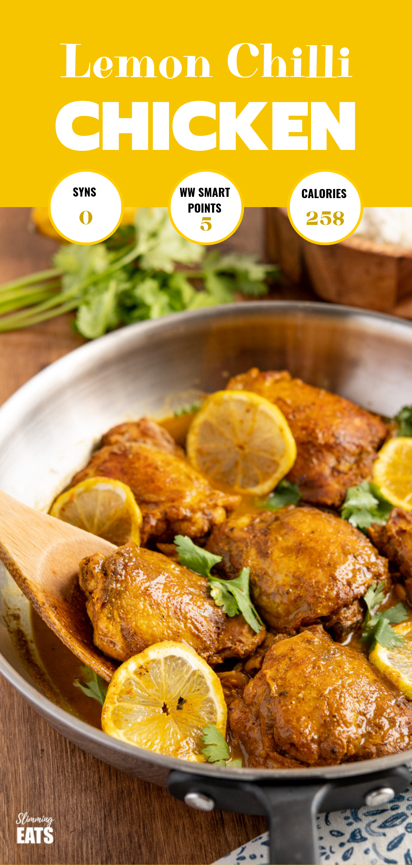 Syn Free Lemon Chilli Chicken - One of my all-time favourite recipes, super simple to make with a delicious citrusy spicy sauce. Gluten Free, dairy free, paleo, Whole30, Slimming World and Weight Watchers friendly lemon chilli chicken featured pin image