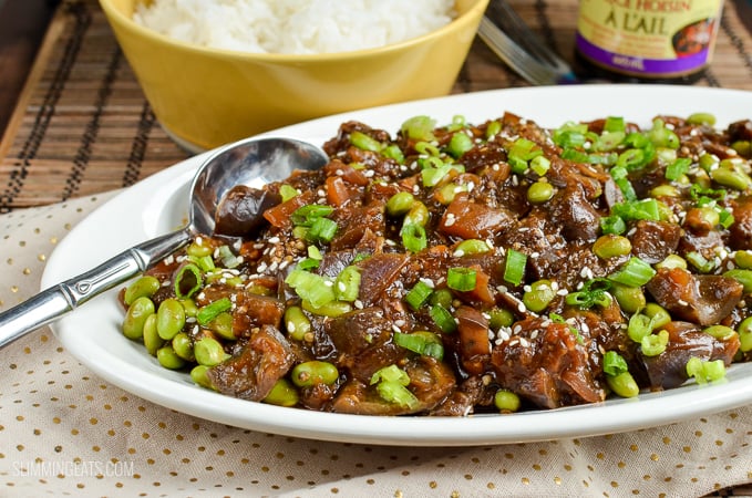 Slimming Eats Hoisin Eggplant and Edamame - gluten free, dairy free, vegetarian, Slimming and Weight Watchers friendly