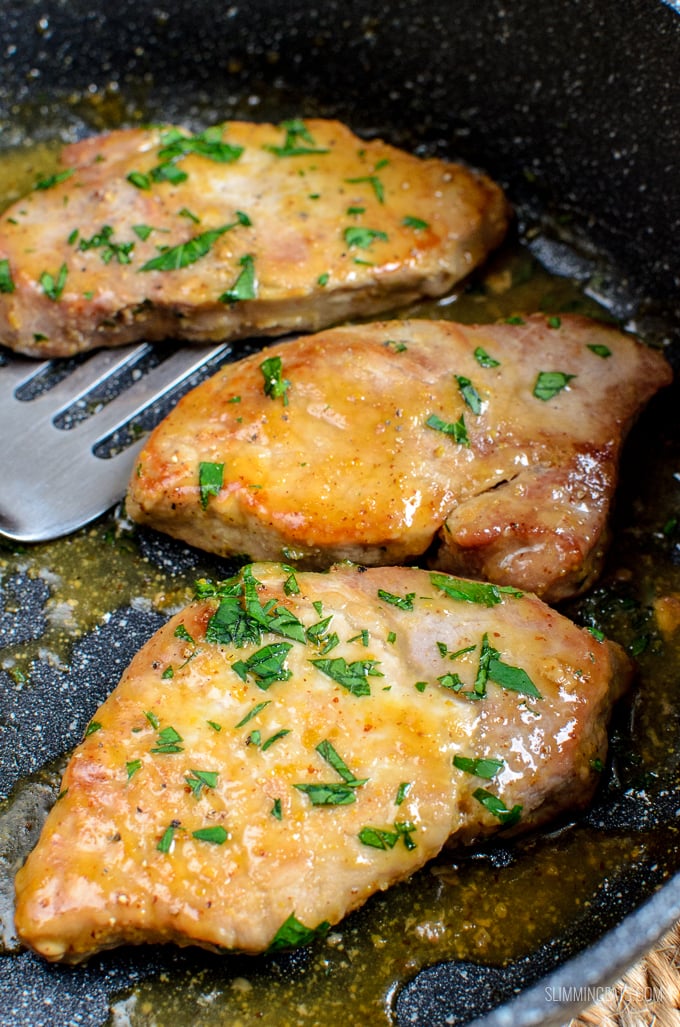 Low Syn Honey Mustard Glazed Pork Loins - Tender Pork with a delicious Honey Mustard Sauce. An easy dinner for the whole family. Gluten Free, Dairy Free, Paleo, Slimming World and Weight Watchers friendly