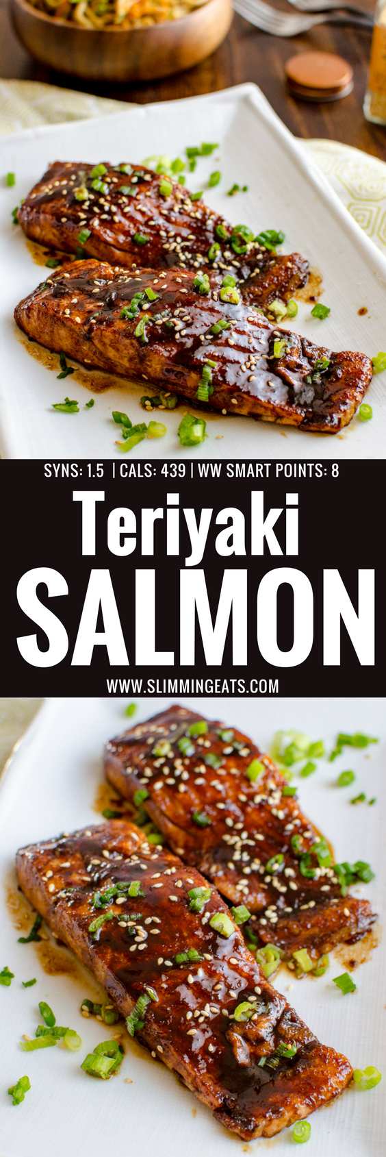 Love Salmon? This Teriyaki Salmon with Noodles is a simple low syn delicious dish that the whole family will enjoy. Dairy Free, Slimming World and Weight Watchers friendly | www.slimmingeats.com