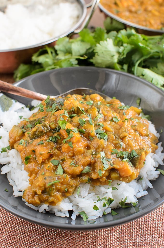 Slimming Eats Aubergine, Courgette, Sweet Potato and Lentil Curry - gluten free, dairy free, vegetarian, Slimming and Weight Watchers friendly -