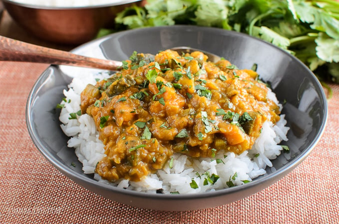 Slimming Eats Aubergine, Courgette, Sweet Potato and Lentil Curry - gluten free, dairy free, vegetarian, Slimming and Weight Watchers friendly -