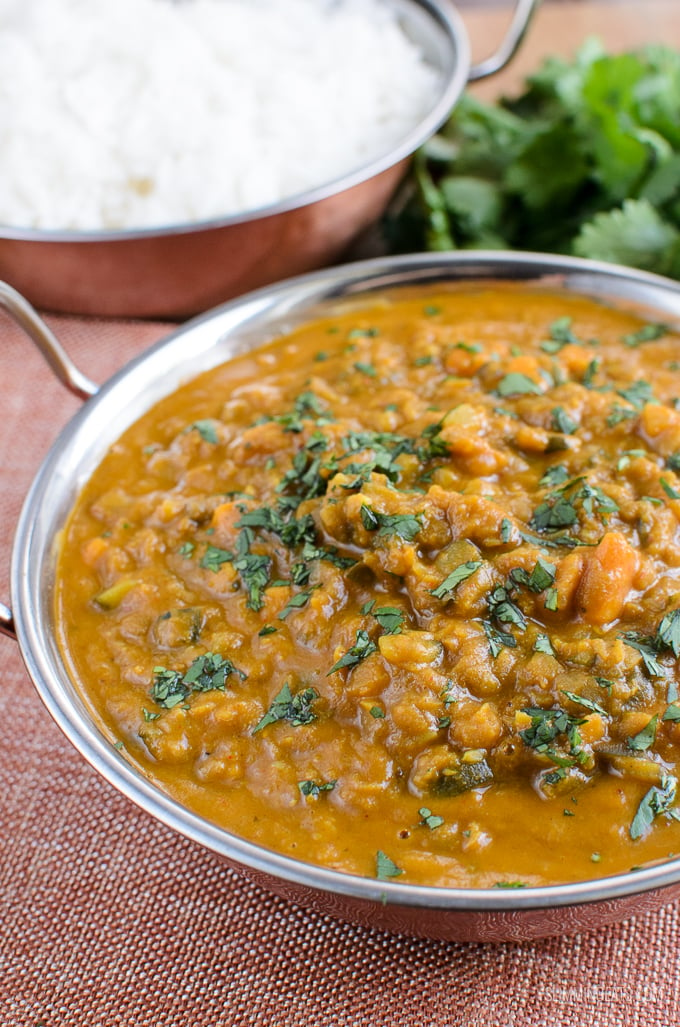 Slimming Eats Low Syn Aubergine, Courgette, Sweet Potato and Lentil Curry - gluten free, dairy free, vegetarian, Slimming World and Weight Watchers friendly - just 2 syns per serving