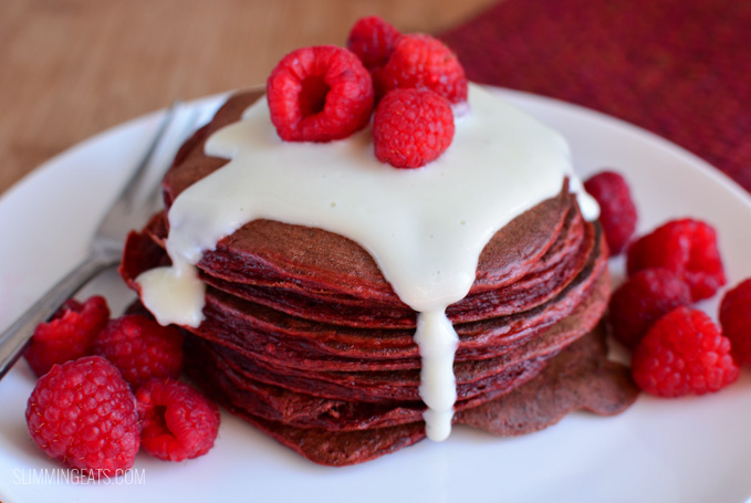 Slimming Eats Red Velvet Pancakes - gluten free, vegetarian, Slimming World and Weight Watchers friendly