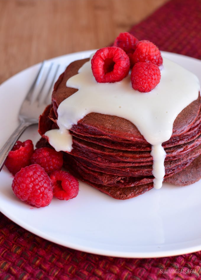 Slimming Eats Red Velvet Pancakes - gluten free, vegetarian, Slimming World and Weight Watchers friendly