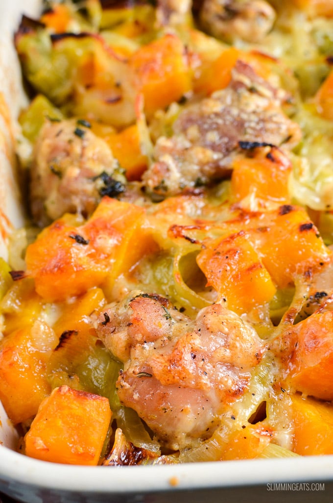 Slimming Eats Low Syn Chicken, Leek and Butternut Squash Bake - gluten free, Slimming World and Weight Watchers friendly