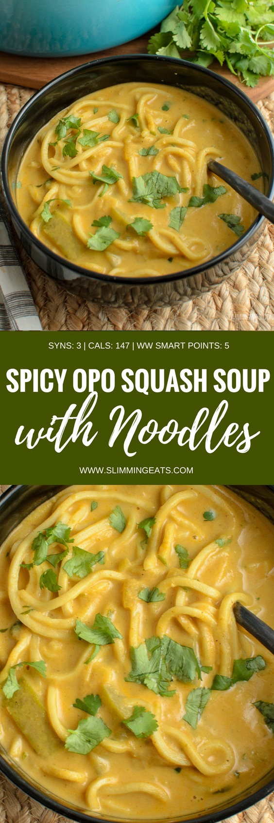 Delicious Spicy Opo Squash Soup with Noodles - perfectly creamy with the delicate flavours of coconut milk. Dairy Free, Vegan, Slimming World and Weight Watchers friendly | www.slimmingeats.com