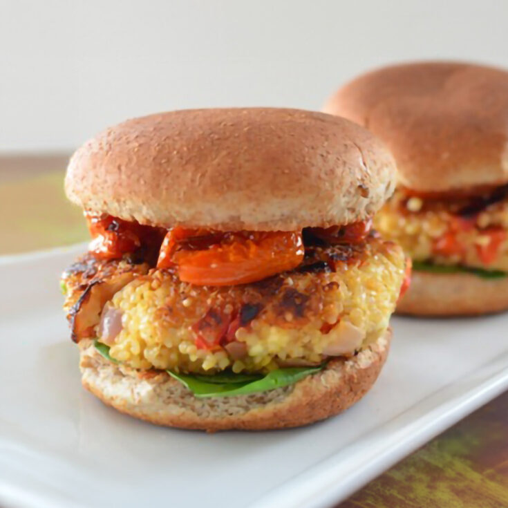 Roasted Red Pepper and Feta Quinoa Burgers