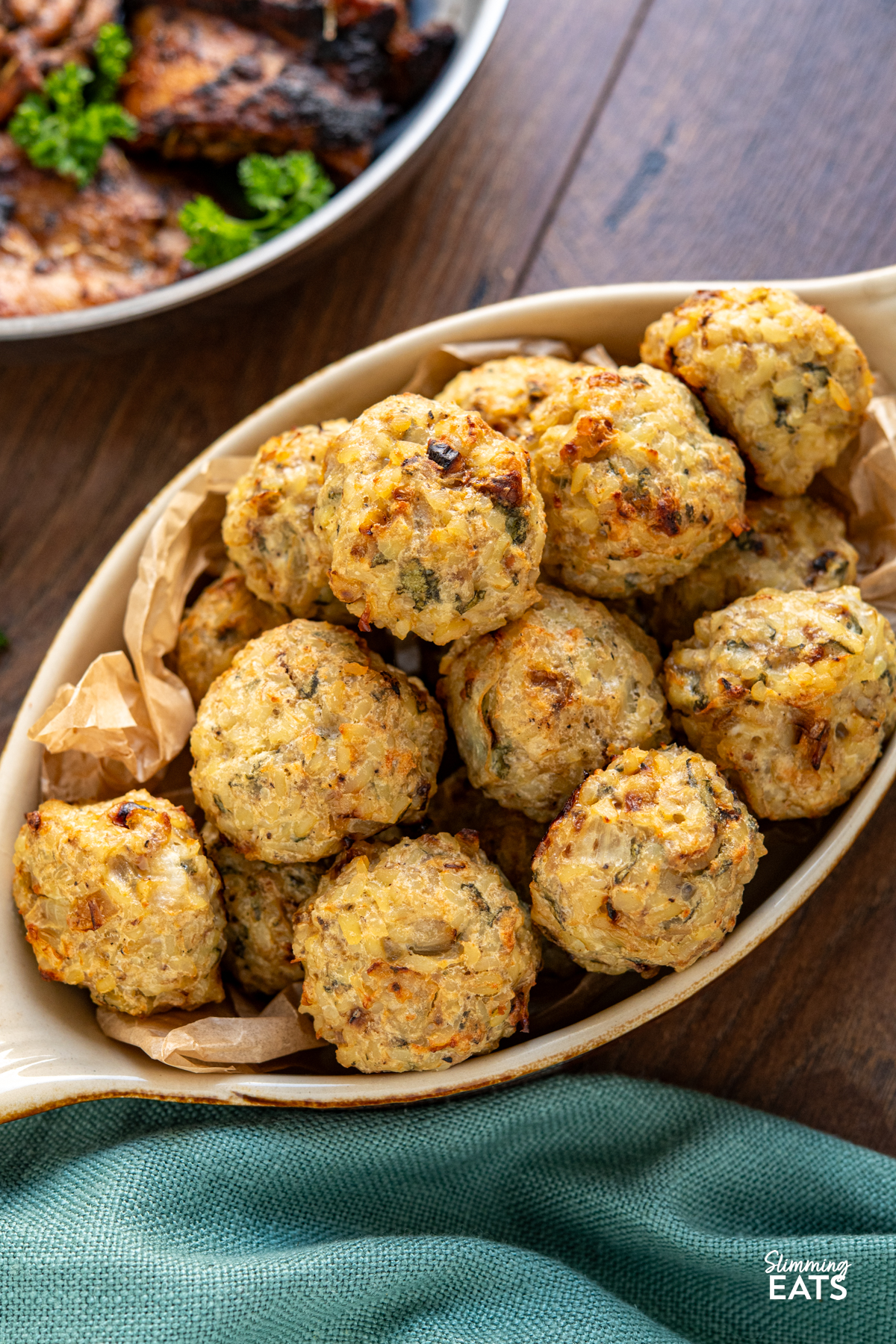 a dish of Bulgur Wheat Sage and Onion Stuffing 