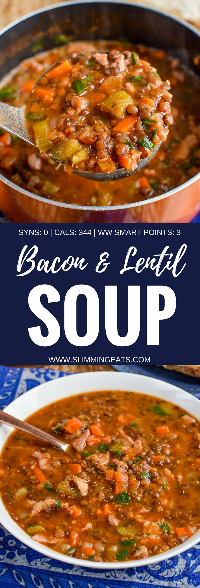 Slimming Eats Syn Free Bacon and Lentil Soup - gluten free, dairy free, Slimming World and Weight Watchers friendly