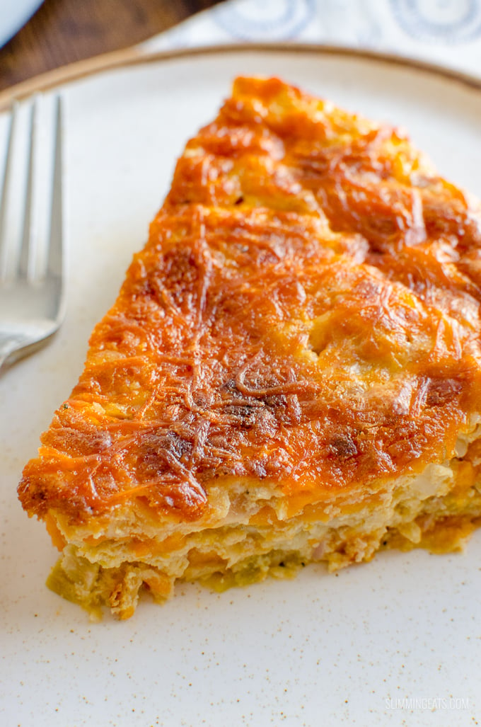 Grab a slice of this delicious bacon leek and sweet potato quiche with your favourite salad sides, for an easy simple lunch. Gluten Free, Slimming World and Weight Watchers friendly