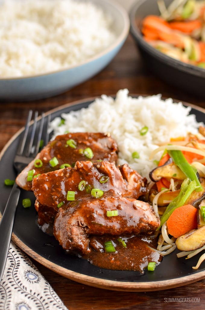 Tender Slow Cooked Teriyaki Pork Tenderloin a easy throw in the slow cooker meal that is perfect for the whole family. | gluten free, dairy free, slow cooker, Slimming Eats and Weight Watchers friendly