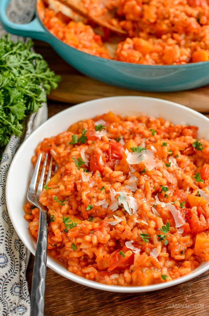 Dig into a bowl of this Delicious Roasted Butternut Squash and Tomato Risotto - heavenly | gluten free, dairy free, Slimming and Weight Watchers friendly