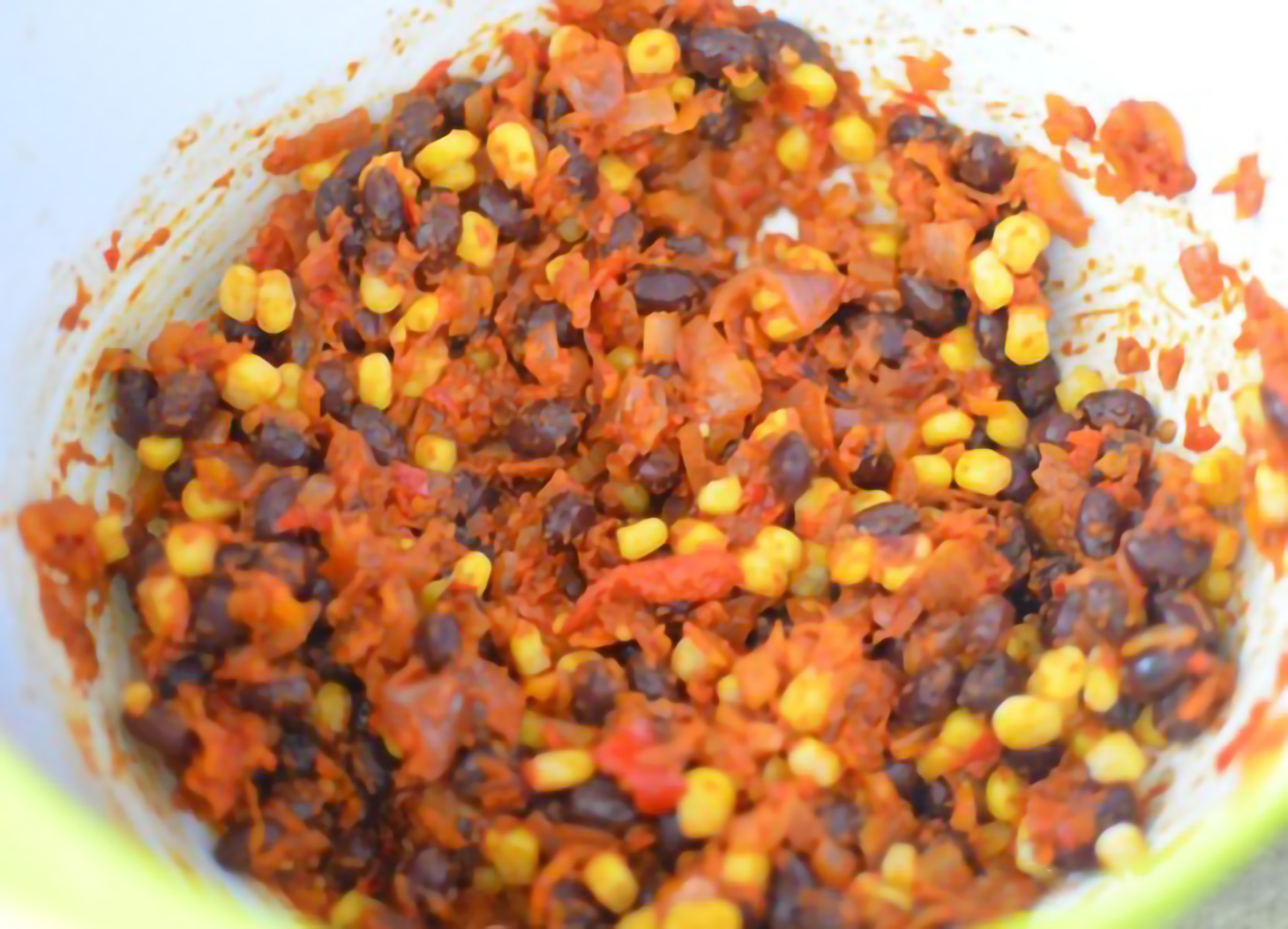 mexican lentil bake ingrediets mixed in a bowl