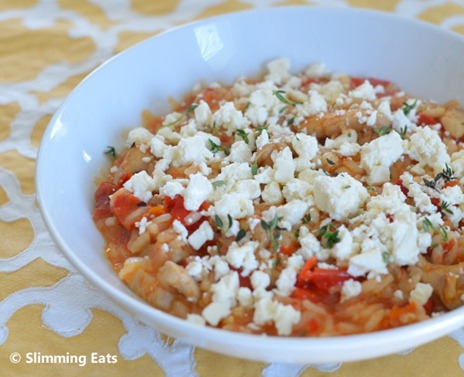 Slimming Eats Chicken, Pepper and Sun Dried Tomato Risotto with Crumbled Feta